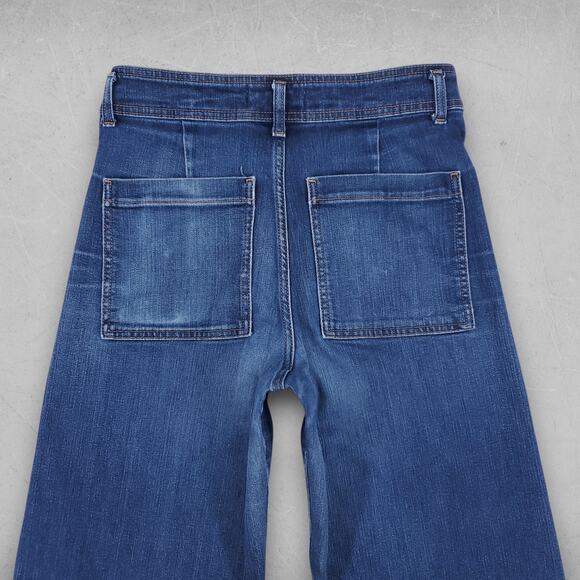 Zara Jeans Women 10 Medium Blue Wide Leg Frayed Hem Retro 70s Casual Skater - Picture 4 of 11